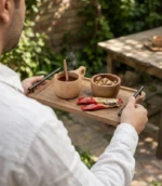 سرو چای و خوراکی با سینی چوب گردو مدل راشا