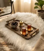 سینی چوبی پذیرایی گردو با چیدمان لوکس دکوراسیون