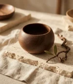 چیدمان پیاله چوبی خمرهای ماسون روی میز پذیرایی