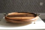 سینی چای خوری چوبی ماسون مدل مهبد با پایه و دستگیره فلزی