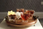 سینی چای خوری چوبی ماسون مدل مهبد با پایه و دستگیره فلزی
