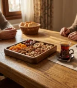 استفاده کاربردی از اردو خوری و شیرینی خوری چوبی مدل ریتا برای سرو تنقلات