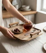 جزئیات بافت و رگه‌های چوب گردو در سینی پذیرایی ماسون مدل صبا